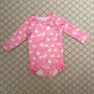 Rachel Riley Pink Flamingo Long-sleeve Swimsuit, size 24 months. New/Never Worn.